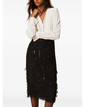 Twinset Georgette Midi Skirt With Embroidery - White