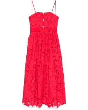 Nissa Floral-Lace Midi Dress - Red