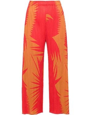 Pleats Please Issey Miyake Printed Cropped Trousers - Red