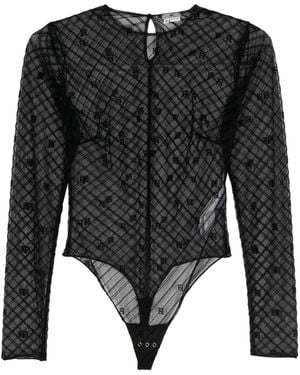 Elisabetta Franchi Beflockter Body Aus Monogramm-Jacquard - Schwarz
