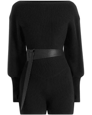 Manière De Voir Suzette Off Shoulder Knitted Playsuit With Belt - Black