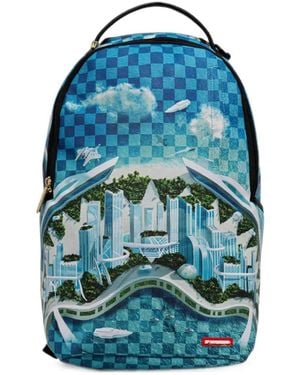 Sprayground Shark Island Checkered-Print Backpack - Blue