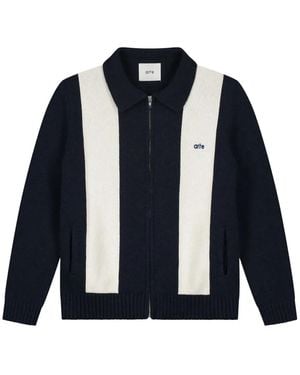 Arte' Panelled Zip-Up Cardigan - Blue