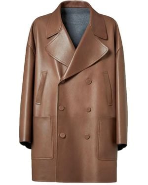 Fendi Manteau En Peau Lainée À Boutonnière Croisée - Marron