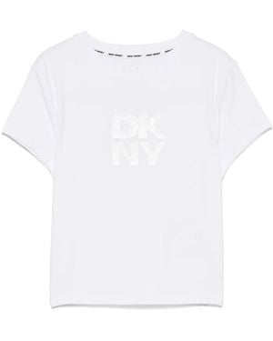 DKNY Foil-Logo Cropped T-Shirt - White