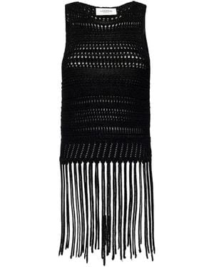 Laneus Fringed Knitted Top - Black
