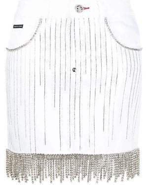 Philipp Plein Crystal-Embellished Denim Skirt - White