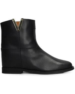 Via Roma 15 Logo-Plaque Inner-Wedge-Heel Ankle Boots - Black