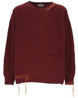 AMISH Whipstitch-Trim Patch-Pocket Sweater - Red