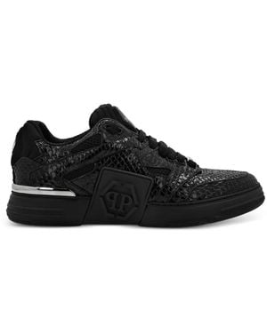 Philipp Plein Phantom Python Leather Sneakers - Black