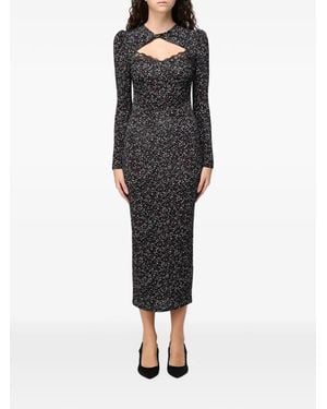 Mar De Margaritas Floral-Print Lace-Trim Midi Dress - Black