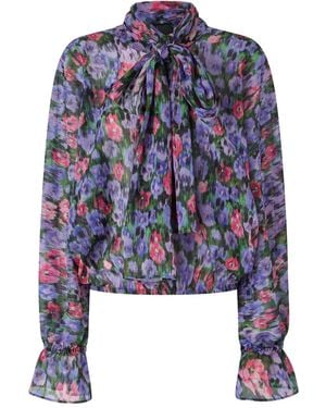 Pinko Floral-Print Tie-Neck Blouse - Blue