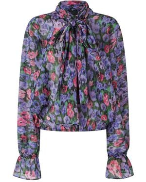 Pinko Floral-Print Tie-Neck Blouse - Blue