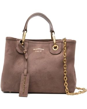 Emporio Armani Logo-Lettering Suede Tote Bag - Brown