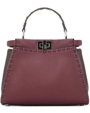 Fendi Mini Peekaboo Leather Tote Bag - Purple