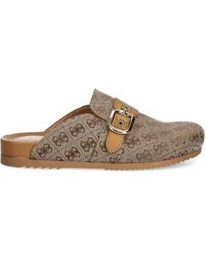 Guess Galavanta 4G Monogram Buckle Mules - Brown