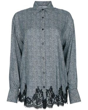 ERMANNO FIRENZE Lace-Trim Patterned Shirt - Blue