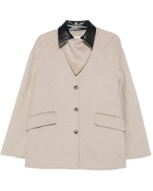 Nanushka Leather-Collar Button-Front Jacket - Natural