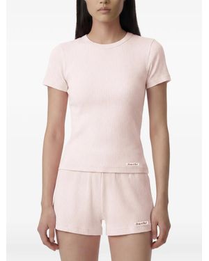 Sporty & Rich Signature Ribbed Logo-Patch T-Shirt - Pink