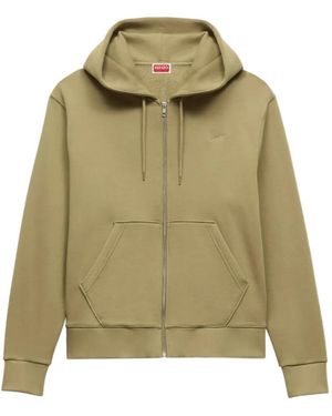 KENZO Logo-Embroidered Zip-Up Hoodie - Green
