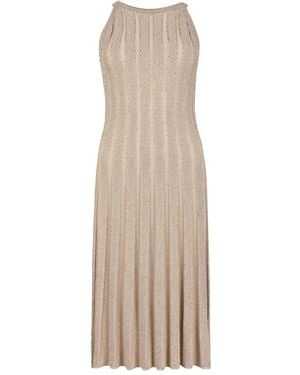 D.exterior Embellished Pleated Dress - Natural