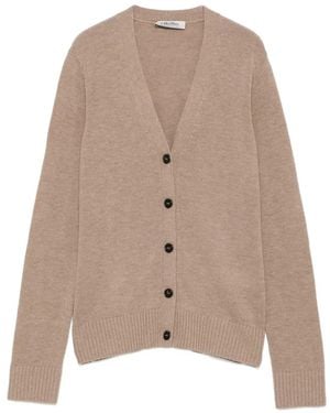 Max Mara Cardigan À Logo Brodé Et Coudières - Natural