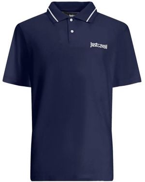 Just Cavalli Logo-Print Tipped Polo Shirt - Blue