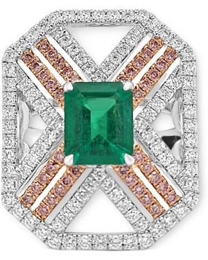 HYT Jewelry Emerald And Diamond Ring - Grey