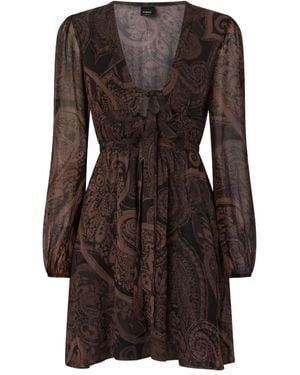 Pinko Paisley-Print Tie-Front Midi Dress - Brown