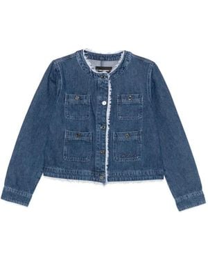 KARL LAGERFELD Frayed-Edge Denim Jacket - Blue