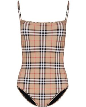 Burberry Checked Swimsuit - Natural