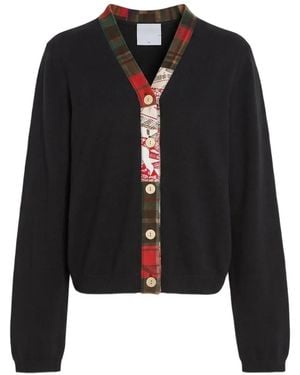 Barrie Floral-Intarsia V-Neck Cardigan - Black