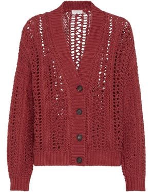 Brunello Cucinelli Cardigan Con Lavorazione All'Uncinetto - Rosso
