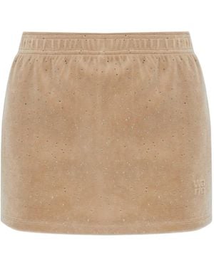 Alexander Wang Rhinestone-Embellished Embossed-Logo Mini Skirt - Natural