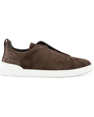ZEGNA Triple Stitch Suede Trainers - Brown