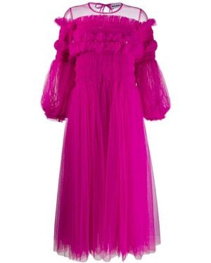Molly Goddard Tulle Ruffled Midi Dress - Pink