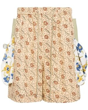 STORY mfg. Contrast Floral-Print Organic Cotton Shorts - Natural