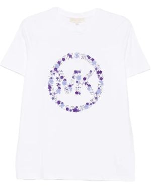 MICHAEL Michael Kors Sequin-Embellished Floral-Logo T-Shirt - White
