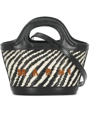 Marni Micro Wavy Raffia-Effect Tote Bag - Black