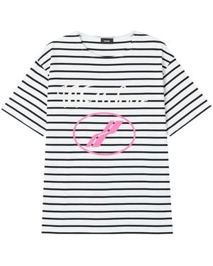 we11done Logo-Print Striped T-Shirt - White