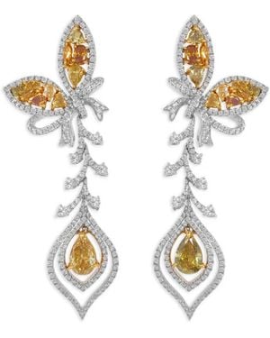 HYT Jewelry Pendientes Con Diseño De Mariposa Y Diamante - Blanco