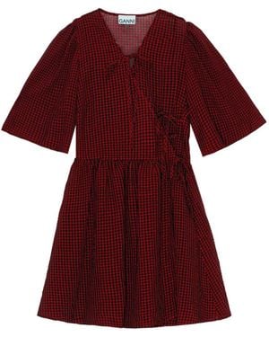 Ganni Gingham-Print Mini Wrap Dress - Red