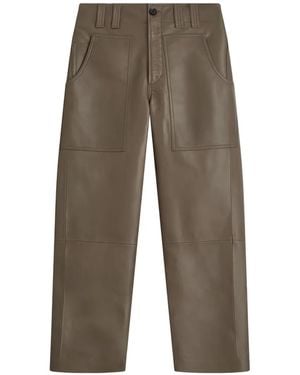 Belstaff Logo-Patch Leather Trousers - Grey