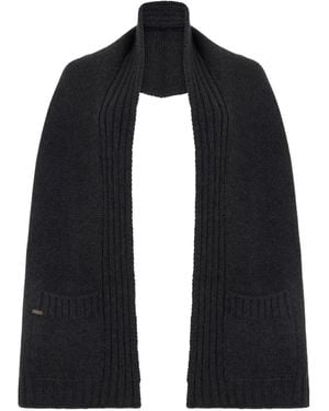 Moorer Ribbed-Knit Pocket Scarf - Black