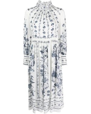 Erdem Ruffled Silk Midi Dress - White