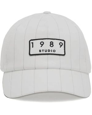 1989 STUDIO Striped Logo-Patch Cotton Cap - Grey