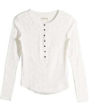 Free People Ribbed-Knit Henley Top - White