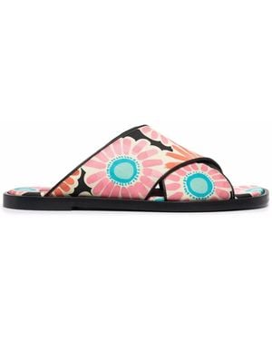 La DoubleJ Daisy-Print Criss-Cross Sandals - White