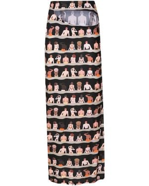 Amir Slama Graphic-Print Cut-Out Maxi Skirt - Black