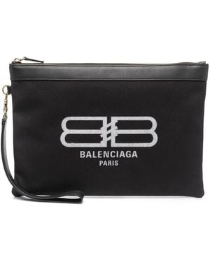 Balenciaga Logo-Print Canvas Pouch - Black